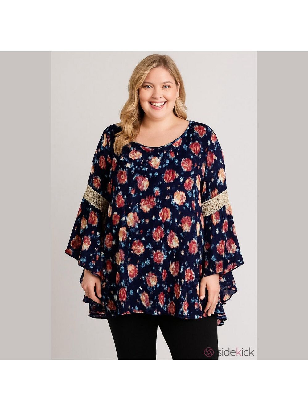 WANT & NEED Top, Plus SZ 3X, PTP 26”, Length 31”, Large Bell Sleeves